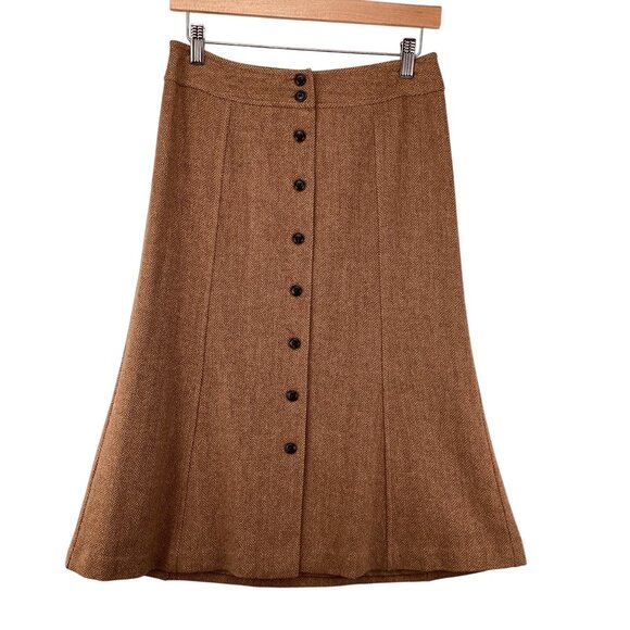 Talbots Womens Skirt Size 4 Vintage Wool Brown Petite A-Line Midi Button Front‎ - Picture 2 of 10